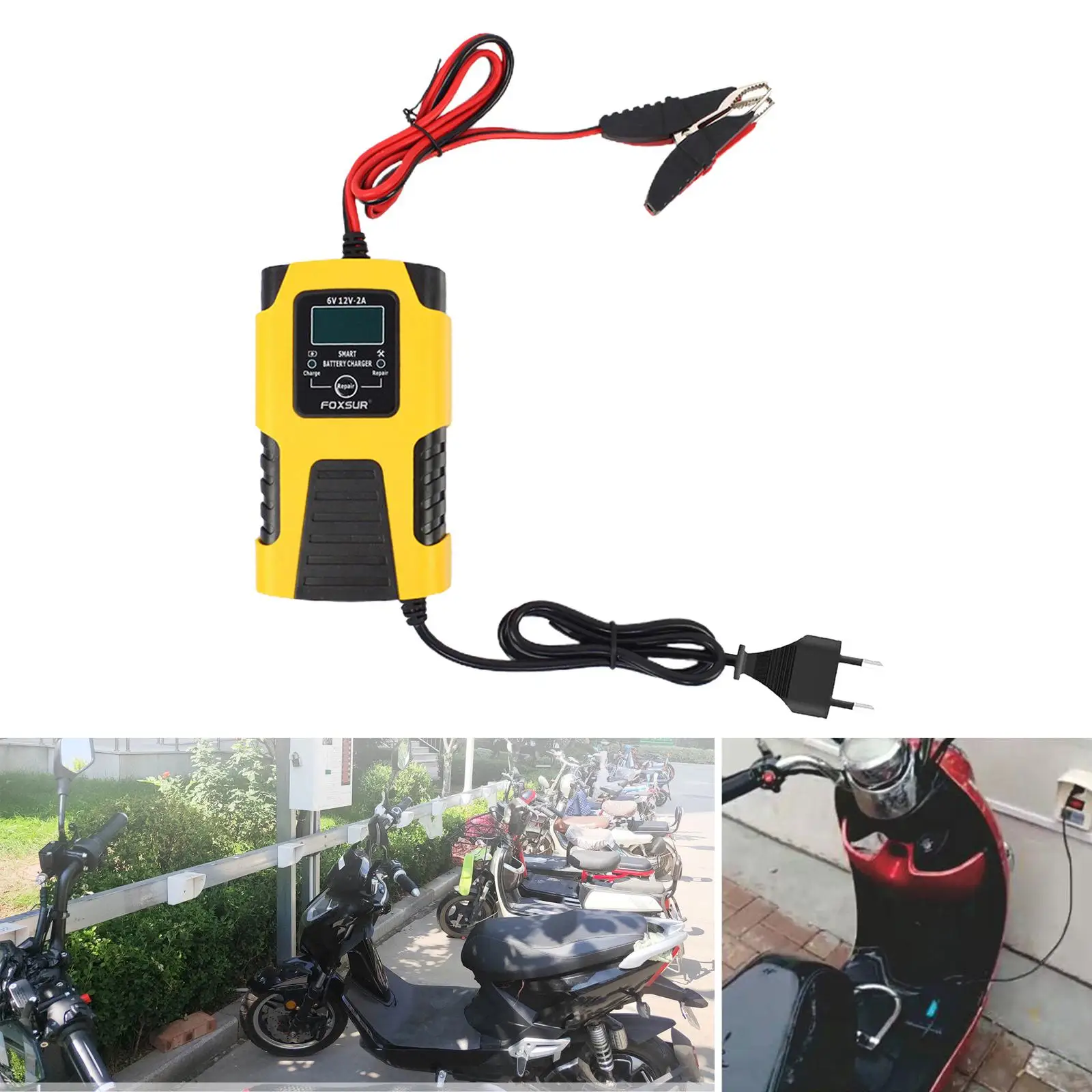 Automatic Smart Battery Charger 6V 12V Fast Charging Output Short Protection Temperature Compensation for Motorbike Euplug