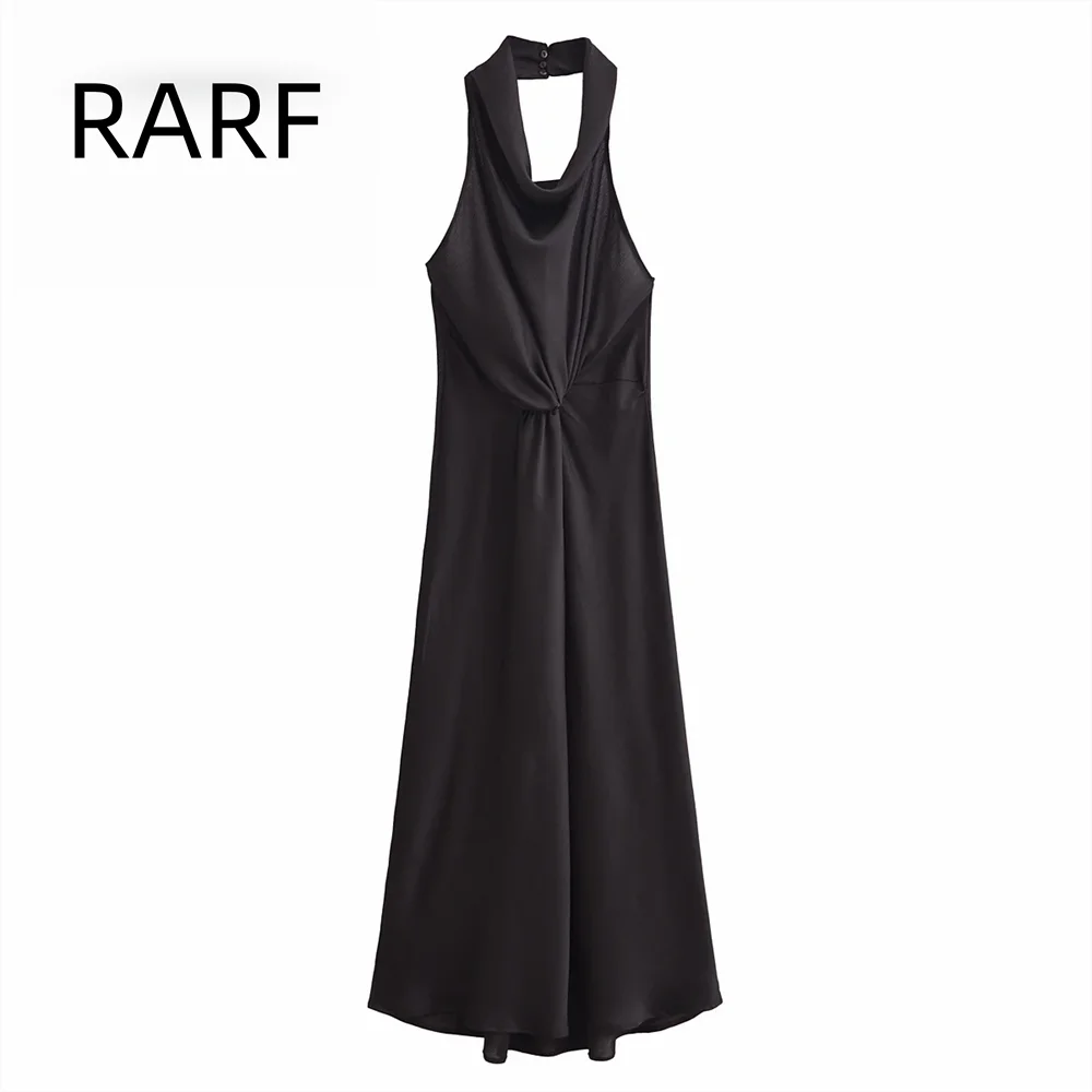 

2024 Autumn/Winter New Product: Elegant Women's Dress with Hanging Neck and Collar Sleeveless Long Dress