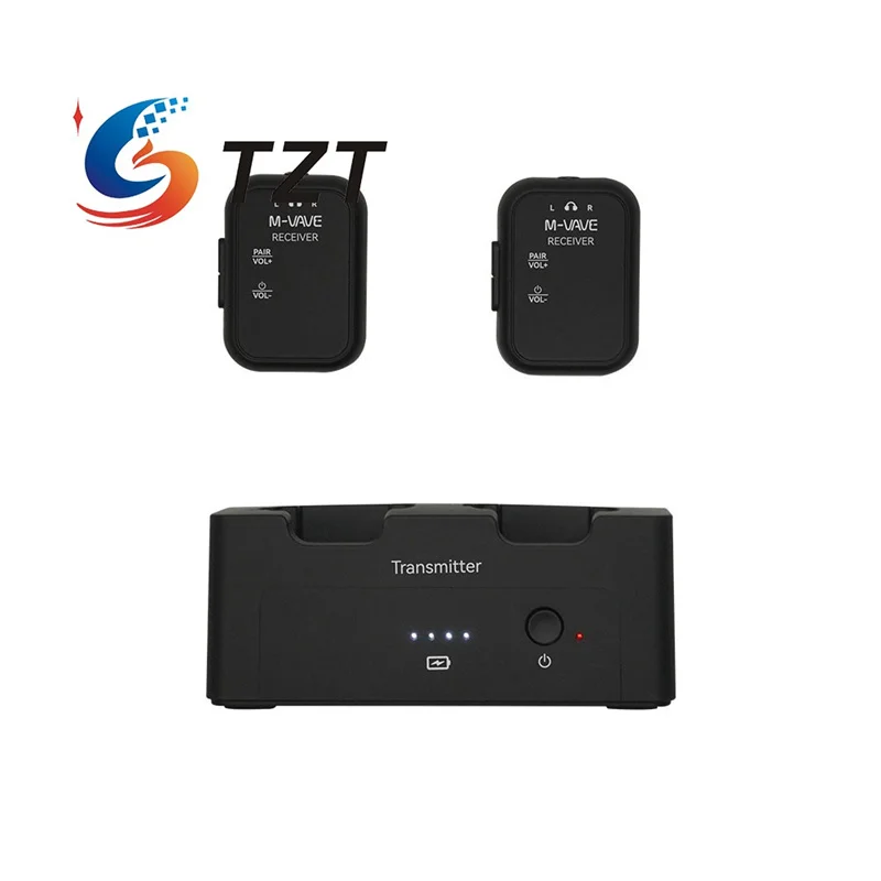 TZT WP-12 2.4GHz 무선 인이어 모니터 전송 시스템 충전 슬롯 포함 하나의 송신기 두 개의 수신기