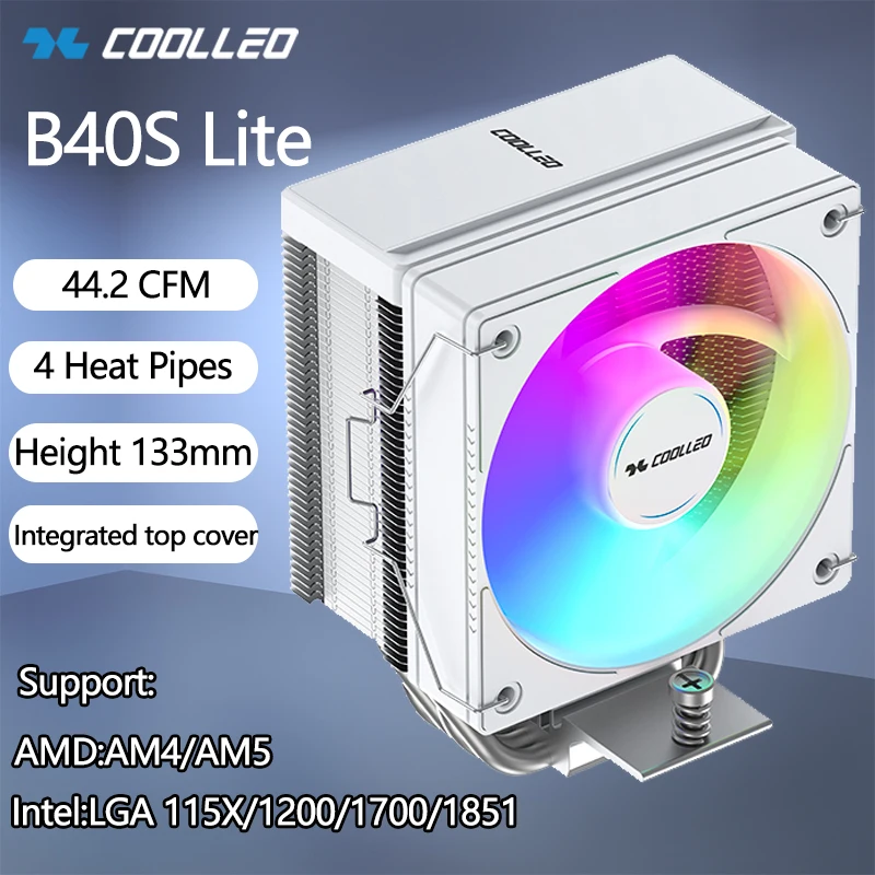 

COOLLEO B40S Lite Air cooled 4PIN PWM Heat Sink 4 Heat Pipe Cooling Processor Intel/LGA 115X/1200/1700/1851And AMD/AM4/AM5