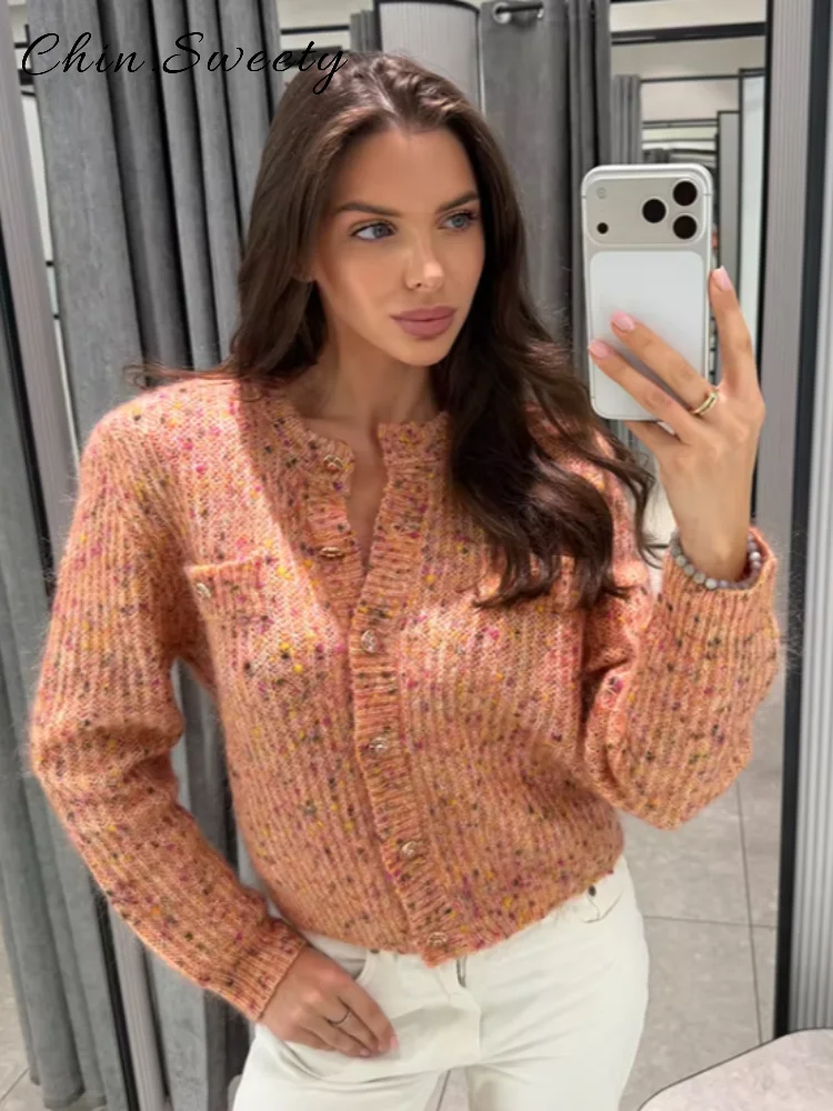 Casual Women's Knit Short Sweater Slim O-neck Single Breasted Long Sleeve Female Cardigans 2026 Autumn Lady Fashion Knitwears