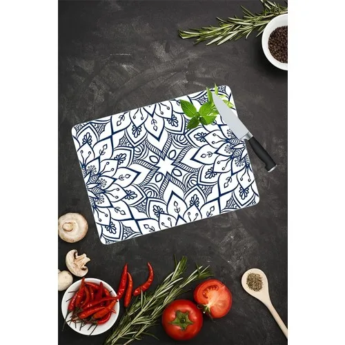 Plough Navy Mandala Patterned Glass Cutting Board 30 cm x 40 cm