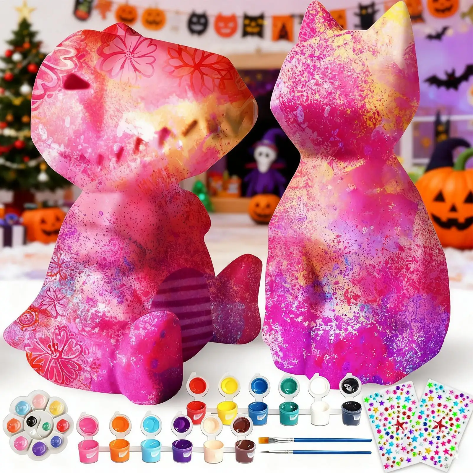 Zestaw do malowania świecącego kota, bezpieczna lampka nocna LED, zestaw do rękodzieła artystycznego, edukacyjna zabawka DIY dla dzieci, do domu, szkoły, na imprezy i zajęcia.
