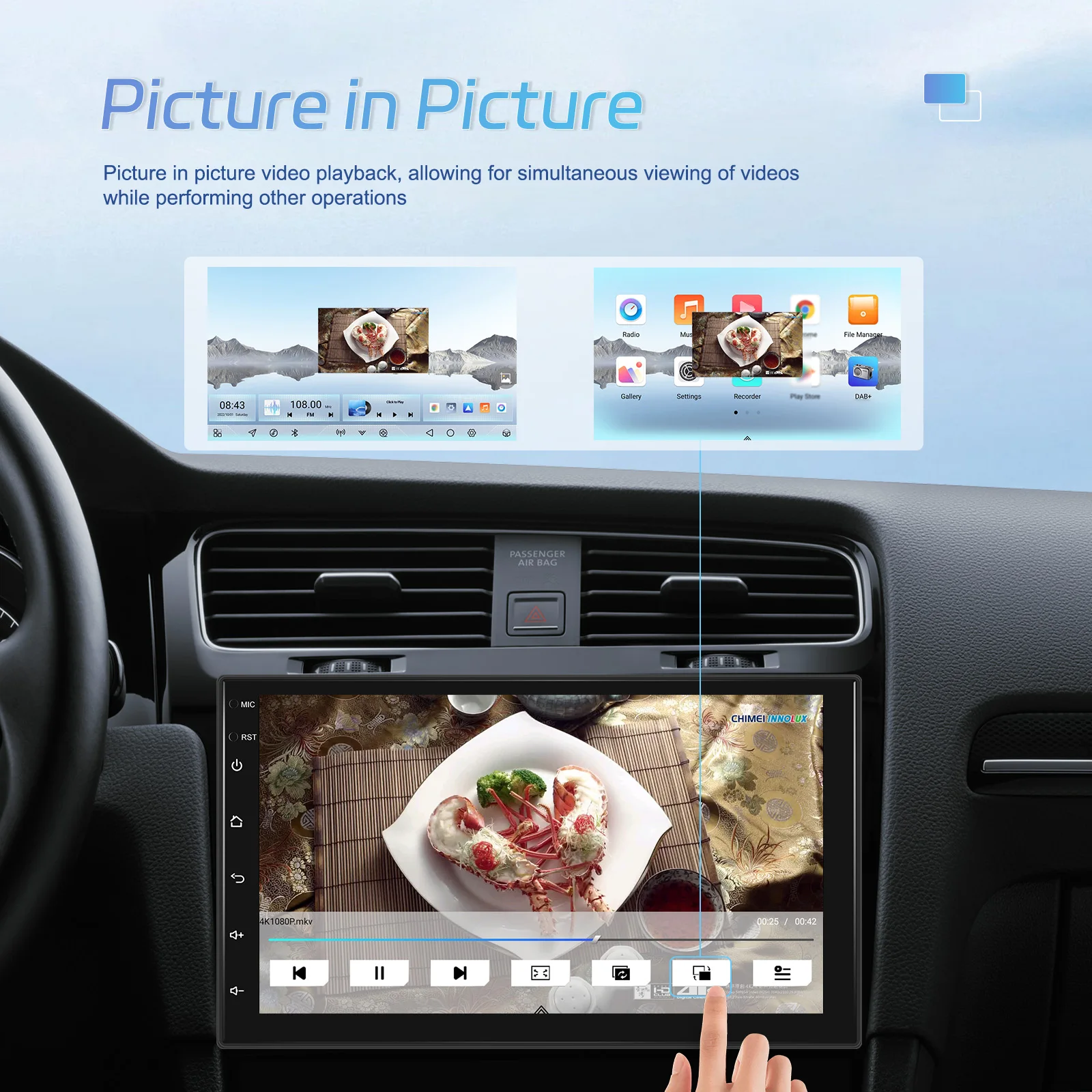 Podofo 2Din 4+64G Android Autoradio Snapdragon 8-Kern Universelles Intelligentes Autosystem Carplay Android Auto GPS WLAN Mirror Link – Detail 23
