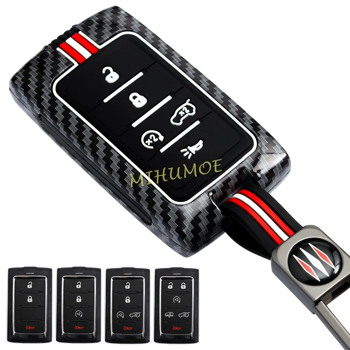 

Metal Carbon Fiber Car Key Fob Chain Case Cover For 2021-2025 Jeep Grand Cherokee Wagoneer L 2024 2023 2022