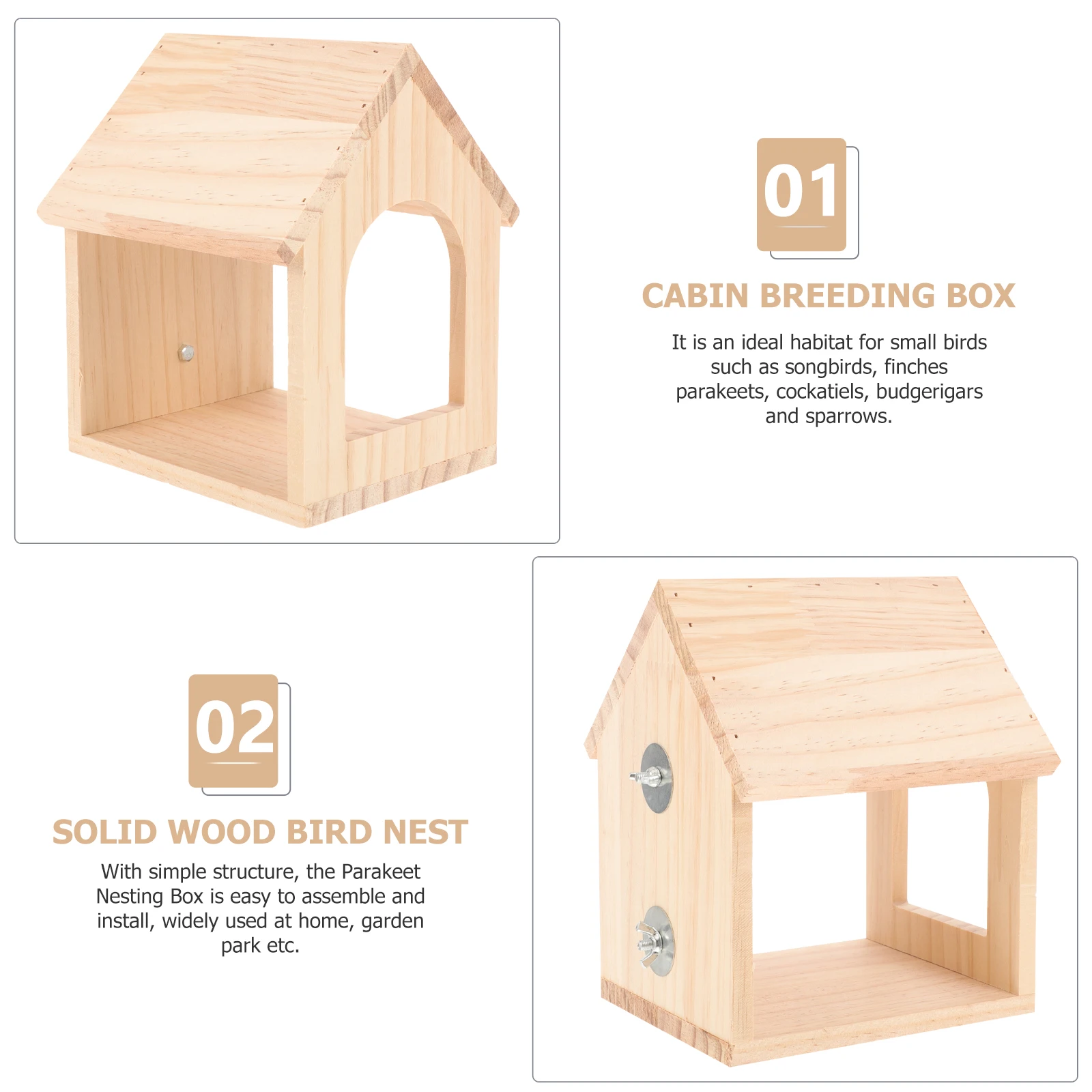 

Parrot Bird House Wooden Nesting Box Warm Shelter Breeding Small Birds Garden Outdoor Wood Feeder Safe Habitat Easy