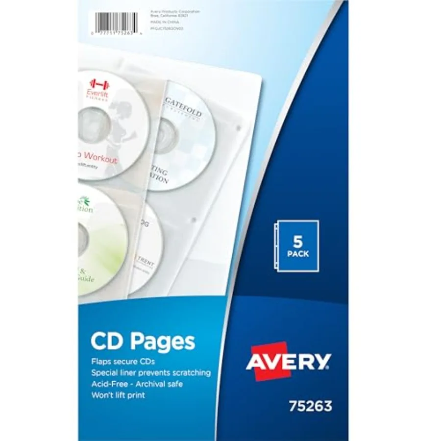 

Clear DVD Storage Sleeves for 3 Ring Binder, Two-Sided, Pack of 5 Holds 20 CD/DVDs Total