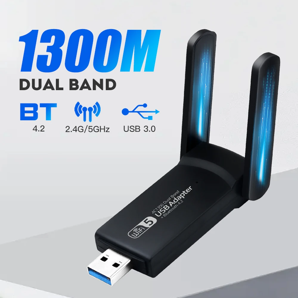 1300Mbps USB 3.0 Adapter Bluetooth 4.2 Dongle Dual Band 2.4G/5Ghz USB Network Card Wireless Receiver For PC/Laptop Win10