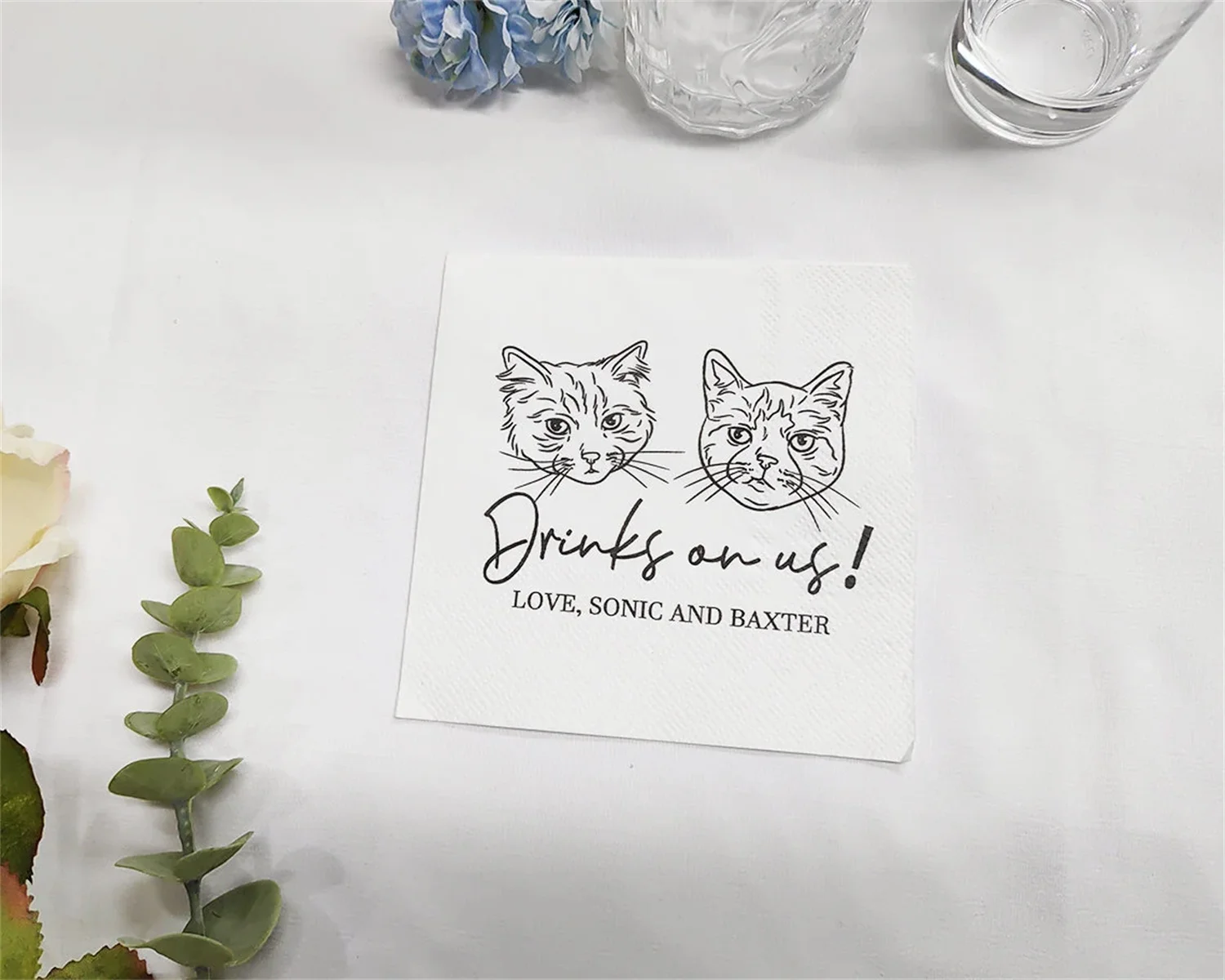 Custom Illustrated Dog Wedding Napkins, Personalized Pet Cocktail Napkins, Pet Wedding Napkins, Dog Cocktail Napkins, Cat Cockta