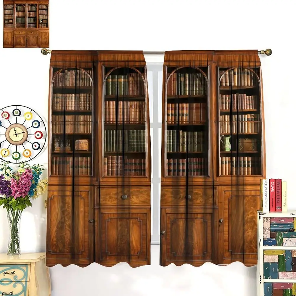 

Vintage Brown Ancient Wooden Bookcase Curtains,Old English Bookcase ry Books Bookcase Rod ket Blackout Treaent Decor or Bedroom