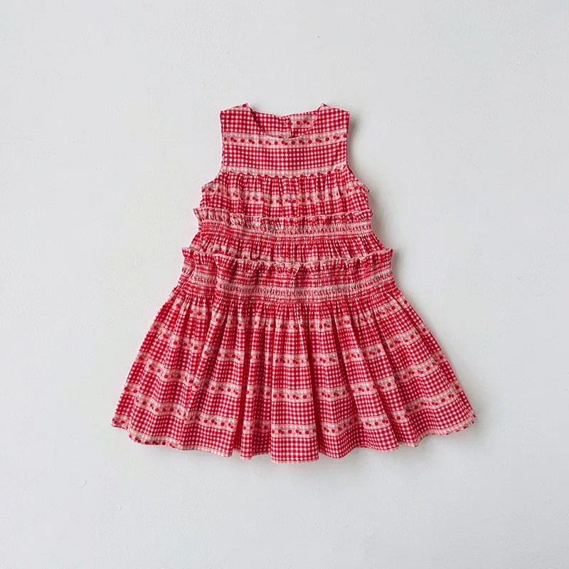 Cherry Print Sweet Beauty Children\'s Dress Korean Children\'s Clothing Summer New Sleeveless Baby Girls Vest Cake Skirt Dress