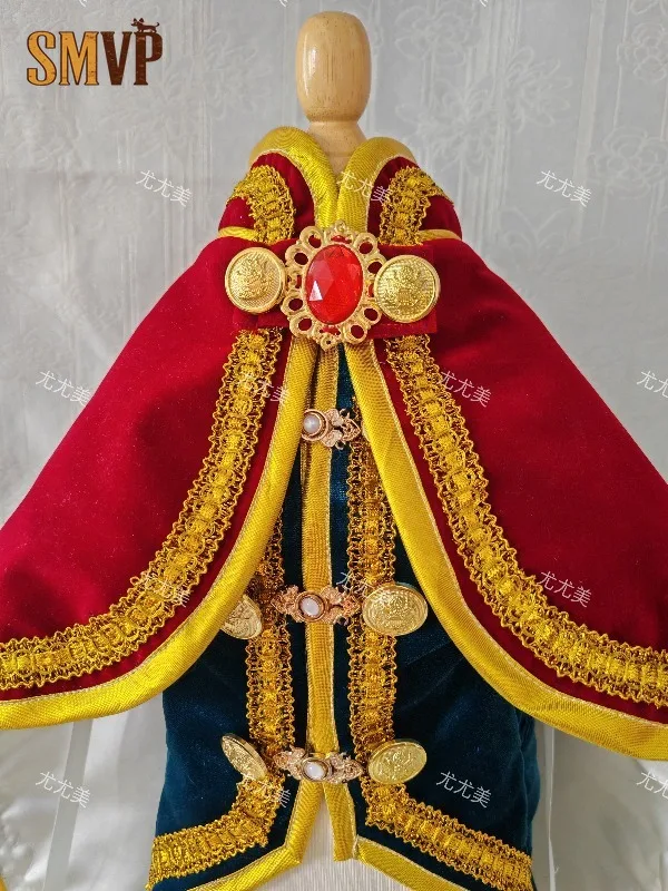 Pet 2 Piece Royal Cape and Vest Set Luxury Gold Trim Red Cloak Puppy Cat King Costume Handmade Heavy Craft Noble Party Outfit