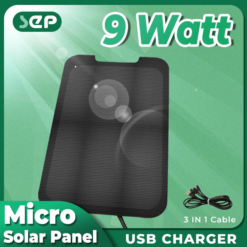 9W Micro Solar Panel Photovoltaic Cell Charging Flexible for Toys Car Camping Street Lamps Emergency Places with 1 in 3 Cable