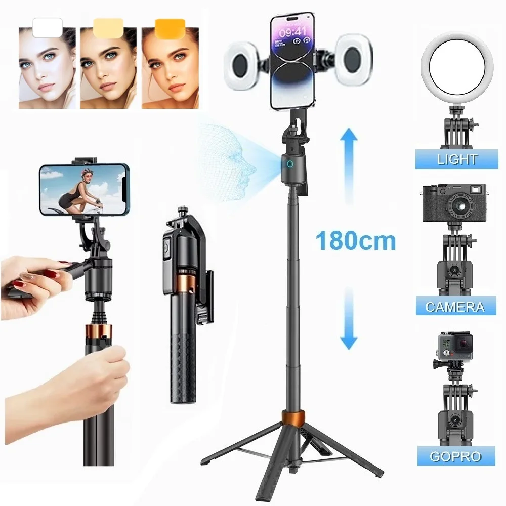 180cm/70.9in Auto Face Tracking Handheld Gimbals Stabilizer Tripod for Mobile Smartphone Action Camera Wireless Selfie Stick