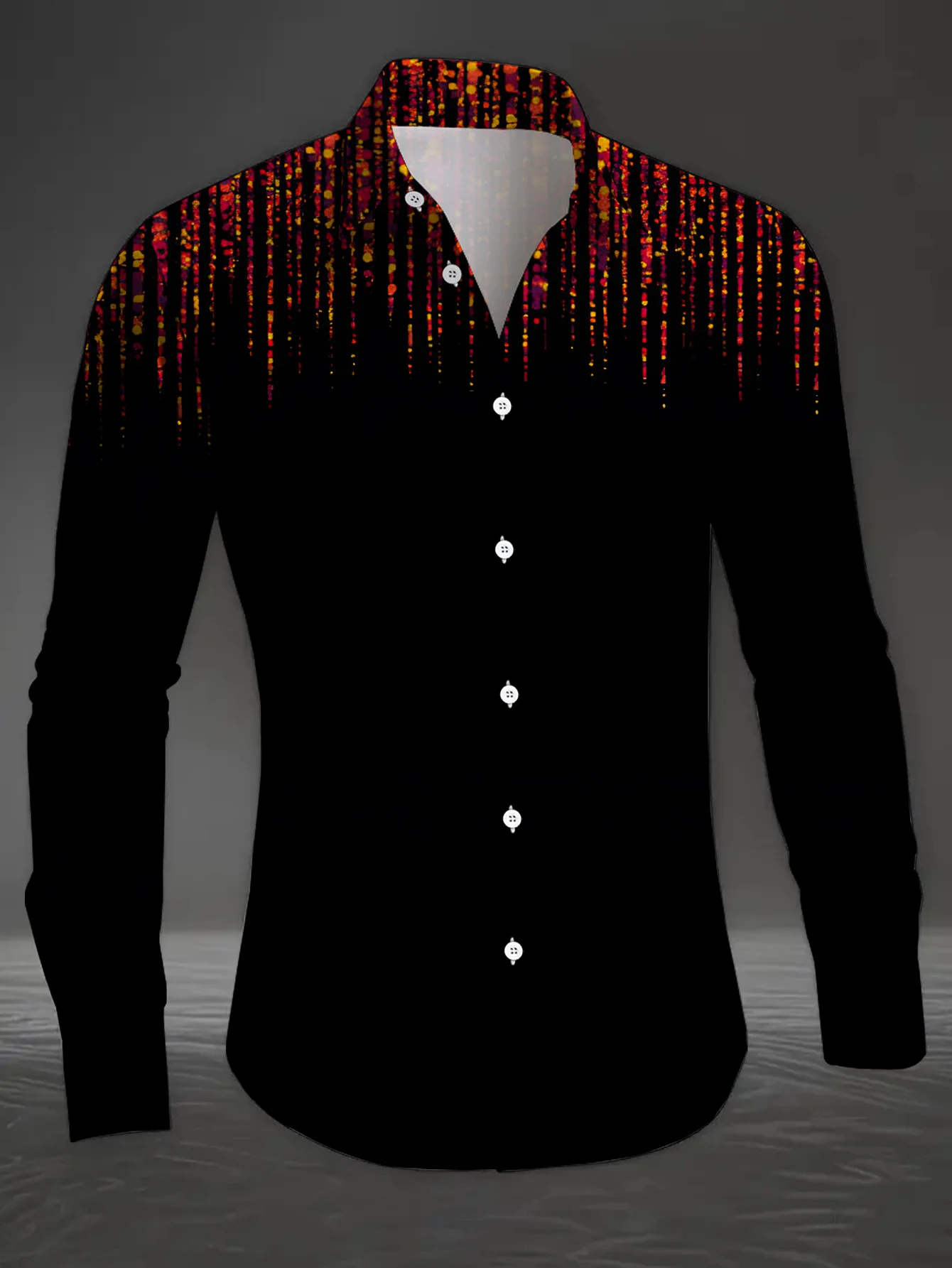 Men Long Sleeve Button Down Shirt Black Red Gold Drip Line Print Polyester Lapel Collar Gothic Party