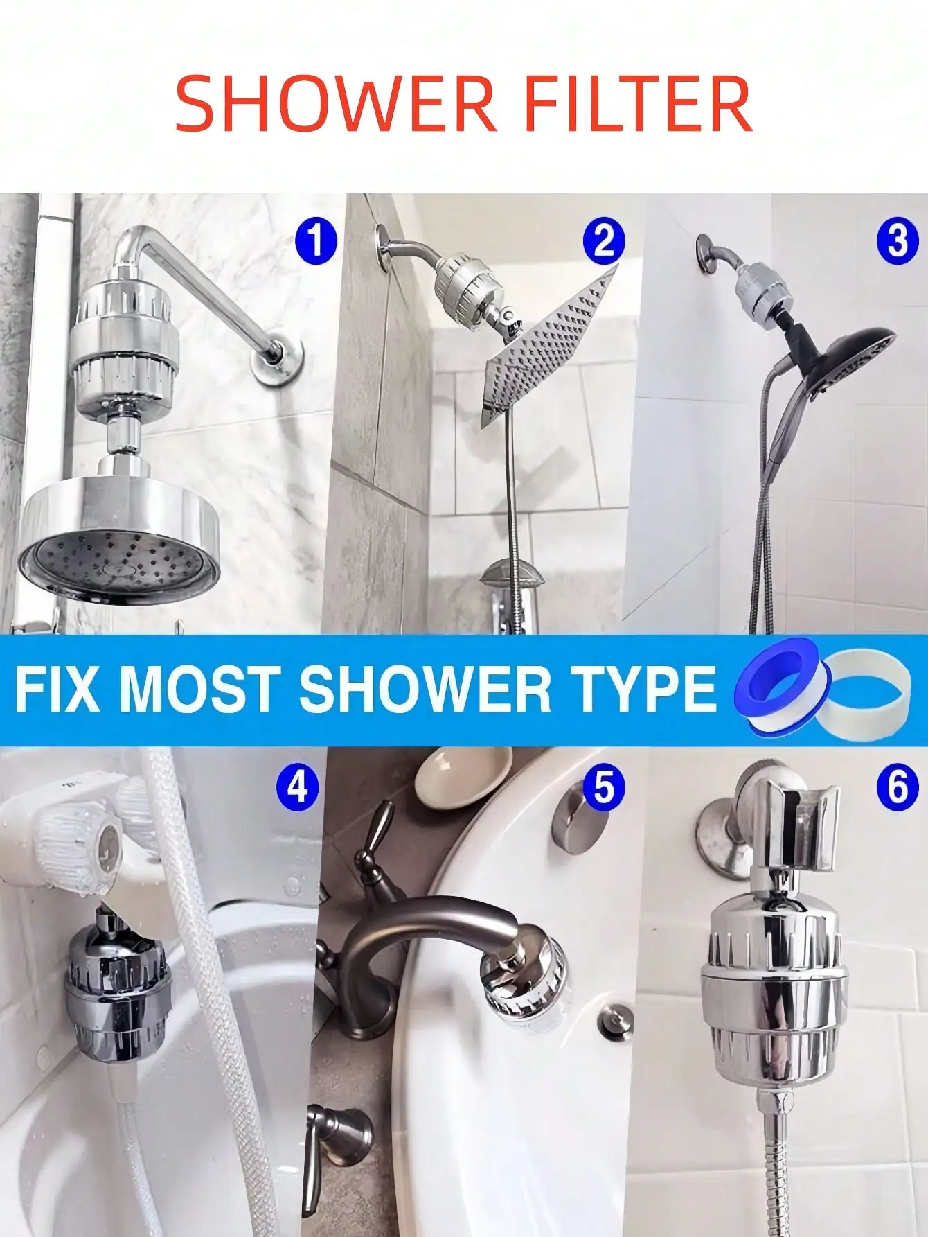 فلتر دش كروم مكون من 20 مرحلة، منقي مياه صلب عالي الضغط مع خراطيش قابلة للاستبدال