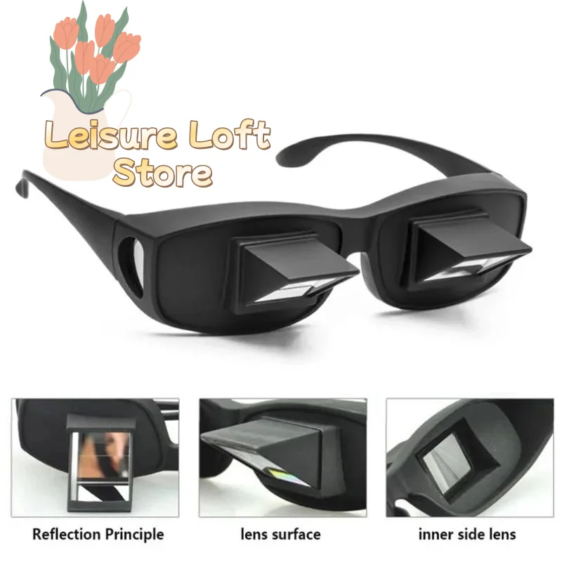 Horizontal Prism Lazy Glasses 90 Degree Periscope Eyewear for Lying Down Use Watch TV Read Without Neck Strain