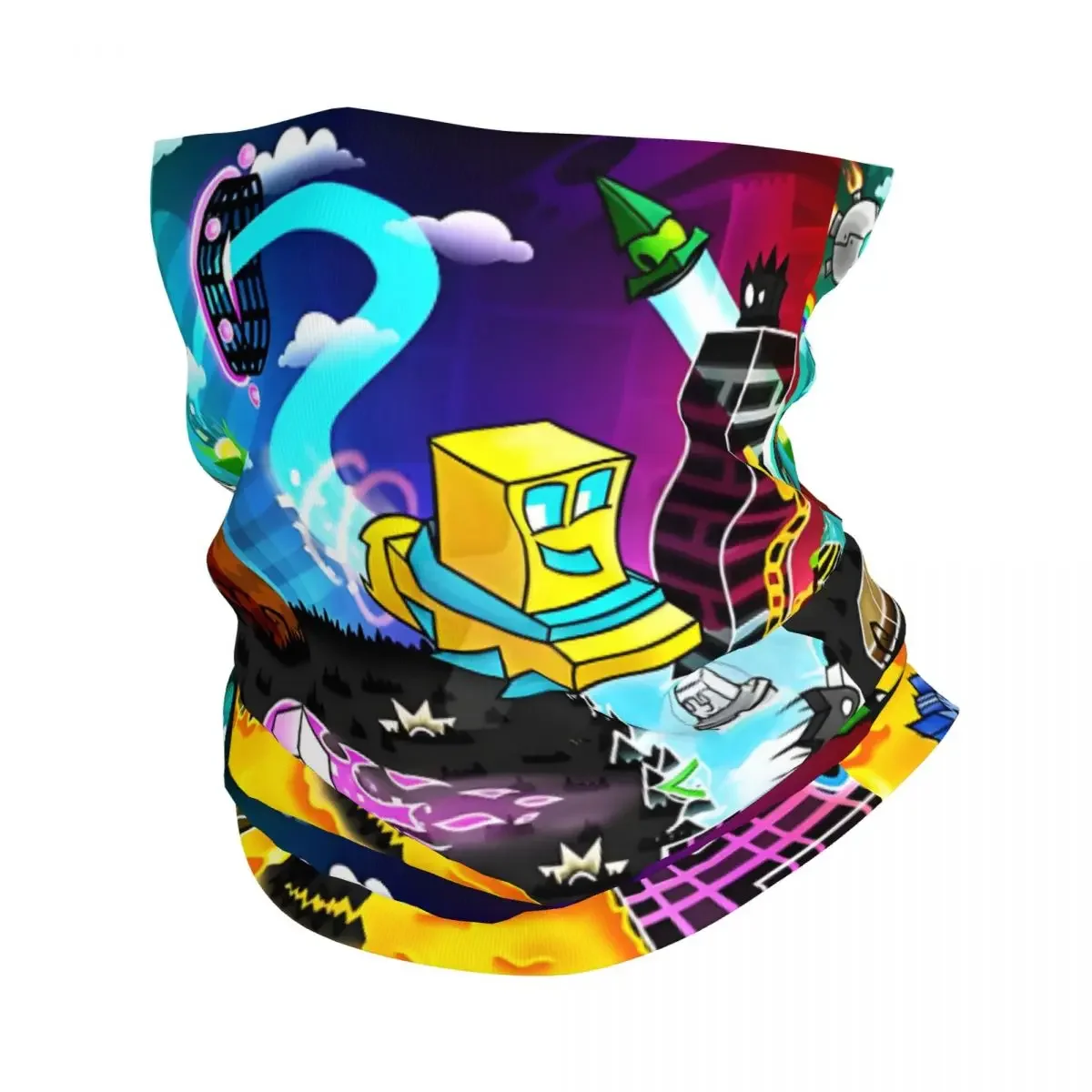 Geometry Poster Bandana Neck Gaiter Printed Motorcycle Club Geometry Dash Game Face Scarf Running Unisex Adult Washable