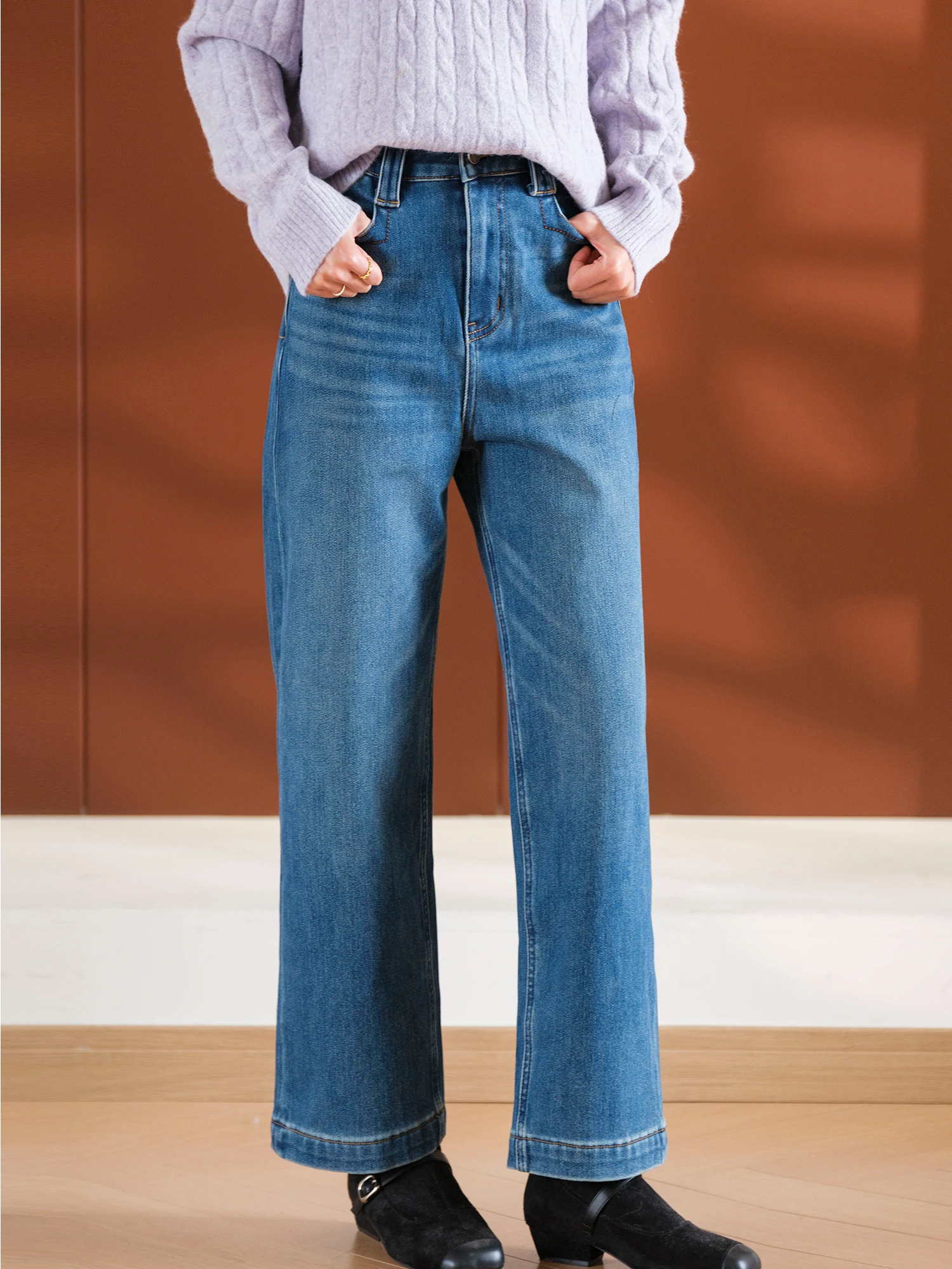 

Женские джинсы Slim Straight Leg с высокой талией, утолщенные, повседневные, с высокой эластичностью, синие, от Little Ear Prod