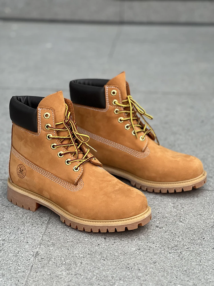 Hiking boots Men\'s High Help Work Suit Boots Cowhide Yellow Boots Cotton Shoes ClimbiWaterproof Shoes Lovers Shoes Yellow Boots