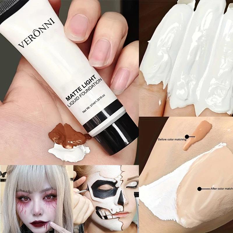 كريم أساس سائل أبيض نقي لمكياج مرحلة COS كونسيلر يدوم طويلاً، أداة ضبط كريم الأساس الأبيض النقي القابلة للتخفيف والمشرق