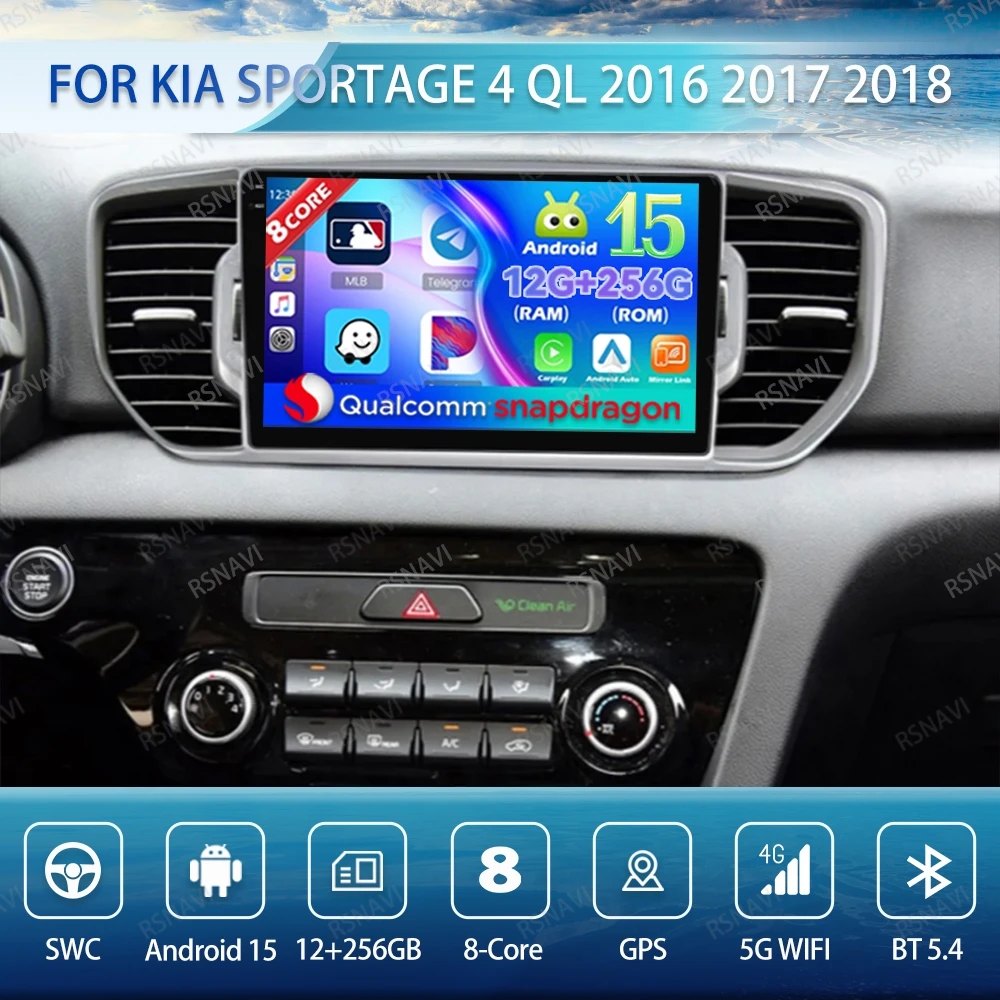 

Android 15 Car Radio For KIA Sportage 4 QL 2016 2017 2018 BT Wireless Carplay Auto DVD Viedo Player Head Unit GPS 5G WIFI Stereo