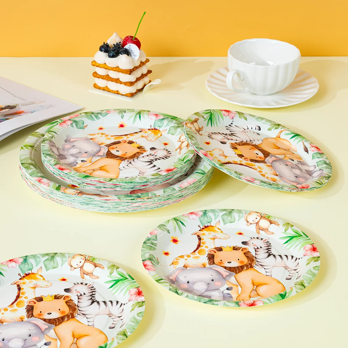 Jungle Safari Animal Paper Plates Disposable Dinner Plates Lion Giraffe Elephant Wild Themed Birthday Party Decor - view 4