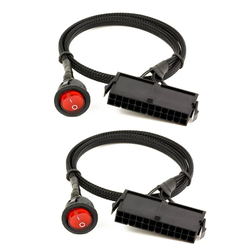 2X 24-Pin Female ATX PSU PC Power Supply Starter Tester Start Up Jumper Ridge Cable With ON/OFF Switch,50Cm