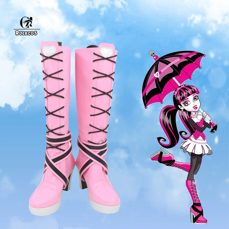 

ROLECOS Monster Draculaura High School Anime Cosplay Shoes Boots Christmas Halloween Party Costume Accessories Custom Made