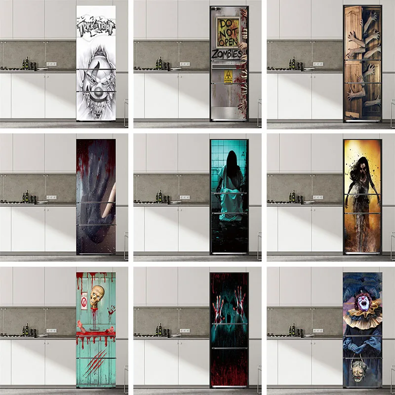 

Halloween Horror Refrigerator Door Sticker PVC Waterproof Self-adhesive Mural Kitchen Refrigerator Decoration Wallpaper