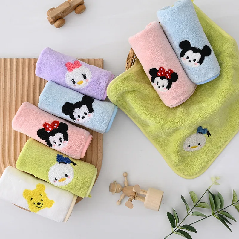 Genuine Disney Mickey Mouse Minnie Cute Square Towel Baby Super Soft Handkerchief Cartoon Children\'s Washcloth 5Pcs Towel Set