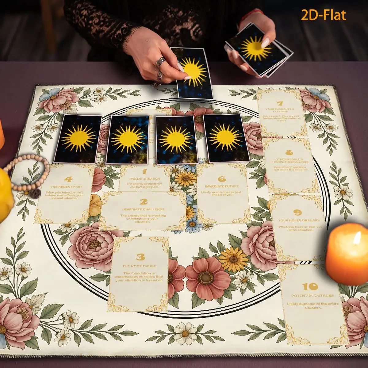 Celtic Cross Tarot Cloth Vibrant Flower Tarot Card Tablecloth Gentle Young Girl Style Altar Cloth Witchy Gifts Decor Home Decor