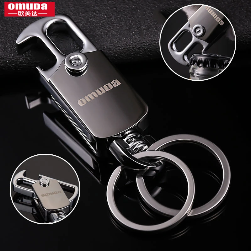 OMUDA Keychain Men\'s Waist Hanging Key Chain Stainless Steel Key Ring Rotating Double Ring Multifunctional Bottle Opener