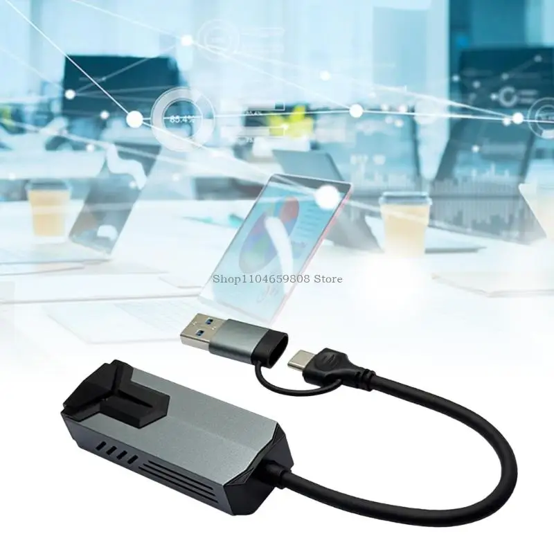 Konverter Ethernet USB Tipe C Portabel Adaptor LAN 5000Mbps untuk Laptop Tablet Daya Tahan Casing Logam Plug And Play