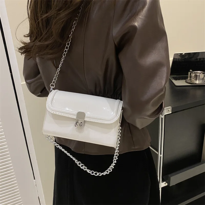 2024 pure color PU fashion metal buckle chain single shoulder crossbody small square women's bag