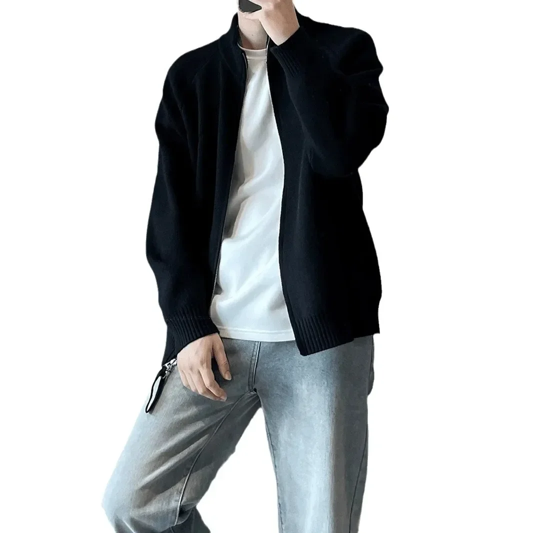 メンズ ニット カーディガン セーター カジュアル ルーズフィット ソリッドカラー 多用途 秋冬 ファッショナブル アウター クルーネック