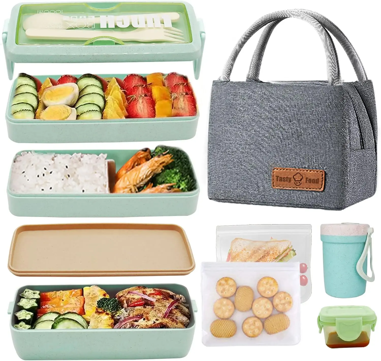 

Bento Box Upgrade Japanese Lunch Box Kit,3 Layer Stackable Leakproof Lunch Box Containers with Accessories,Wheat Straw Bento Lunch Box for Kids and Adults