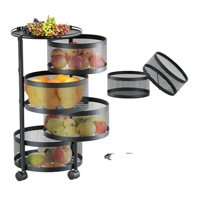 Rotating stainless steel storage rack for fruits and vegetables, saving space