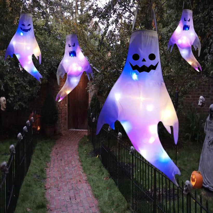 Halloween LED Large Outdoor Lights Hanging Ghost Lights Halloween Party Decoration Glow Ghost Lights Horror Props Bar Home Decor