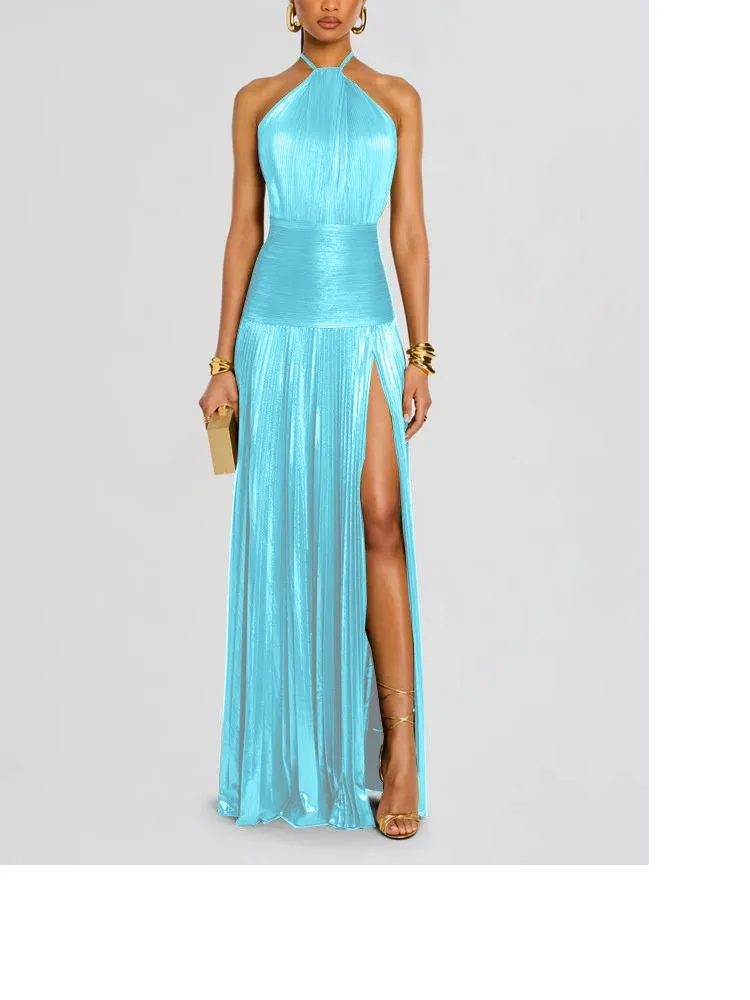 

Sexy Dress Vestidos Dresses Vestido 2025 Woman Slit Leace-up Backless Slim Solid Color Halter Neck Temperament Elegant Banquet