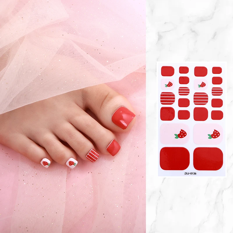 22Tips Summer Baking Free Toe Nail Sticker Strawberry Watermelon Lemon Full Cover Toenail Polish Strips Adhesive DIY Foot Decals