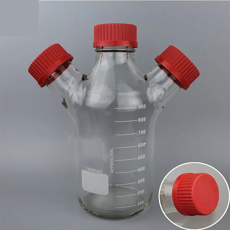 1000ml GL45 Three port reagent bottle microbial reactor glass instrument two port non-standard reagent bottle