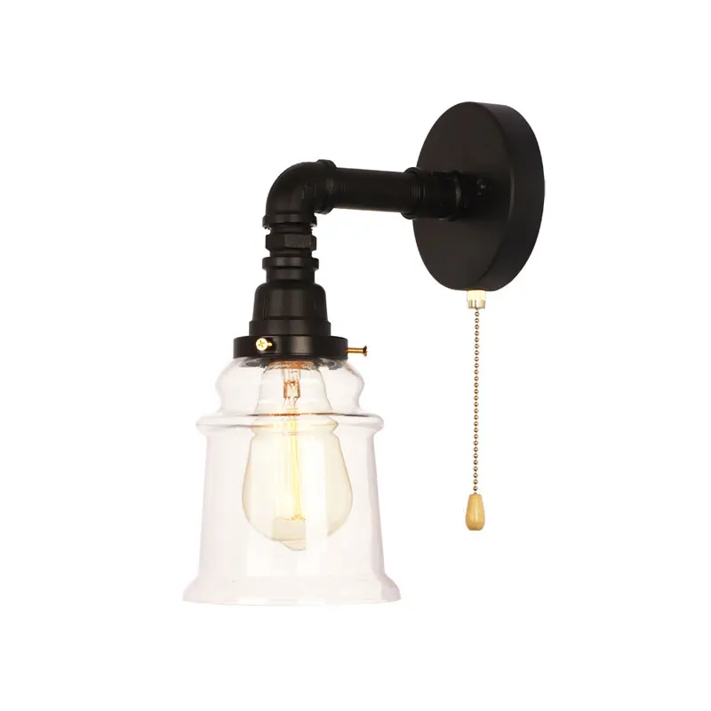 American Industrial Style Glass Wall Lamp Bedside Wall Living Room Background Wall Iron Wire Pull Switch Mirror Headlight