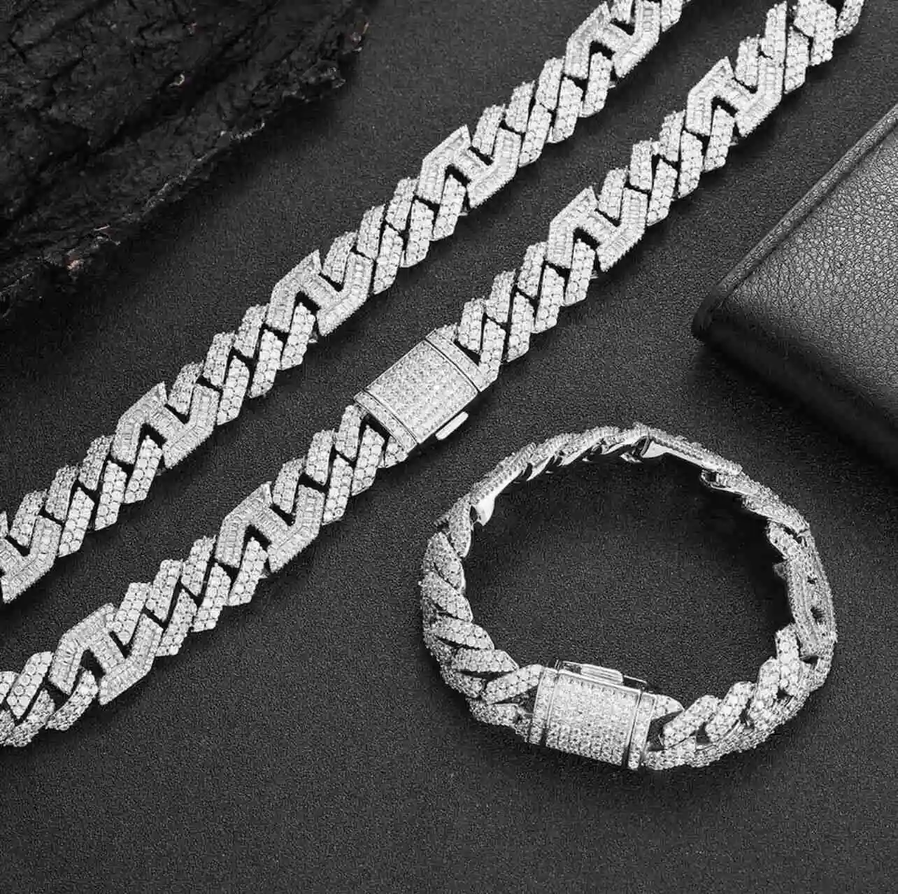 Jewelry Hiphop Moissanite Chain Figarucci Men Necklace 925 Silver Baguette Diamond Iced Out VVS Moissanite Cuban Link Chain.