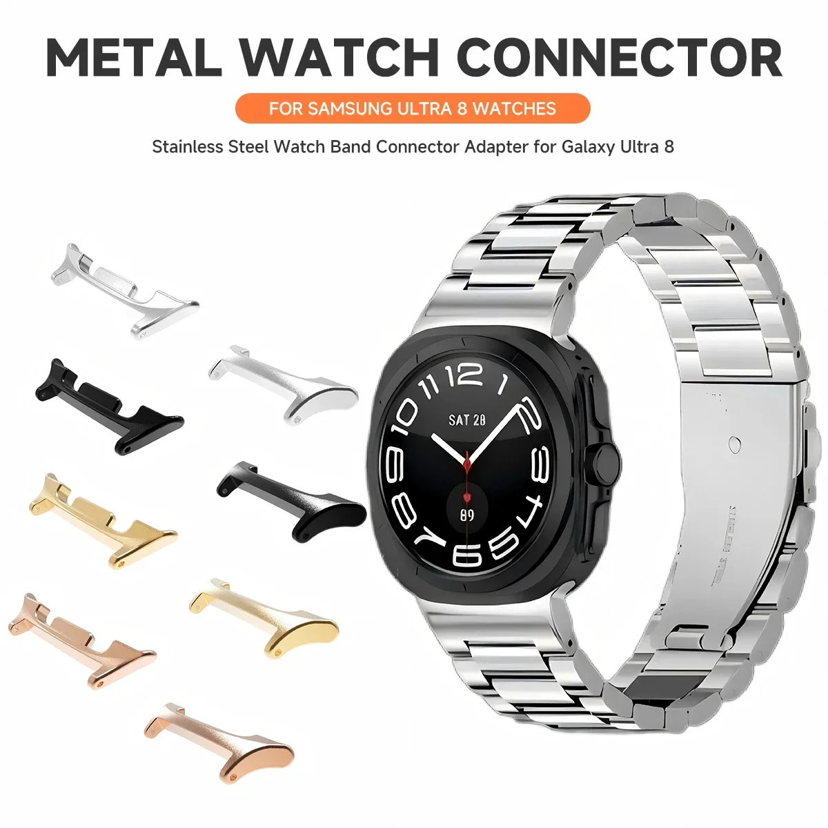 1 Paar Adapter für Samsung Galaxy Watch 8 40/44 mm Classic Ultra 2 Armband-Armband-Anschluss-Armband-Edelstahlgehäuse Ultra2