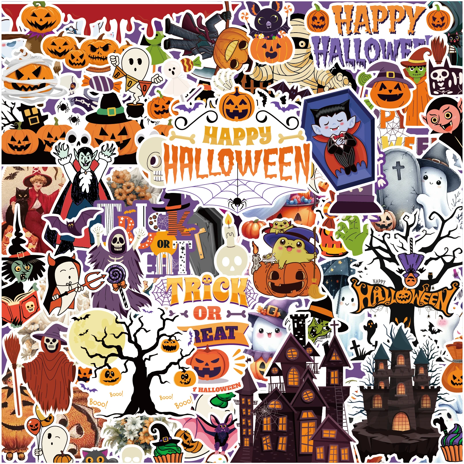 16 Blatt Halloween-Geist-Aufkleber, Kürbis, Hexe, Cartoon-Aufkleber, DIY-Handyhüllen, Laptop, Koffer, Dekoration, Scrapbooking-Zubehör