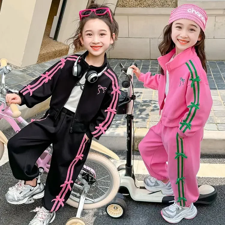 

2024 Fashion Bow Casual Suits Baby Girls Jackets+pants Kids Children Spring Autumn 2pcs Clothing Set Birthday Princess Clothes