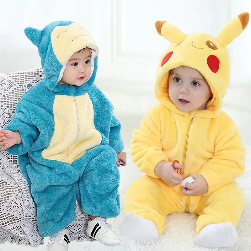 

Cartoon Pokemon Snorlax Pikachu Baby Jumpsuit Pajamas Clothing Animation Derivatives Cosplay Warm Plush Pajamas 0-3 Years Old