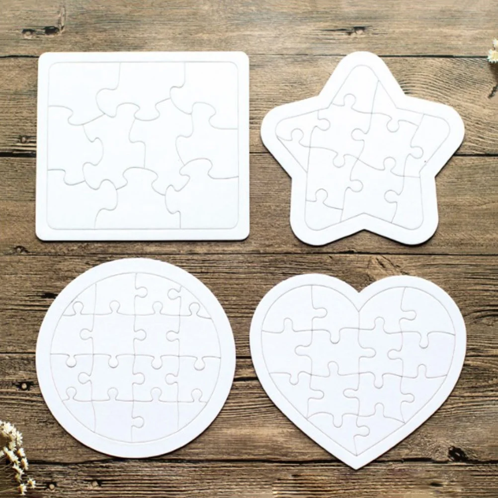 

4pcs Blank Jigsaw Puzzles For Kids Painting Drawing Diy Craft Activity Learning Recognition Four Shapes Included