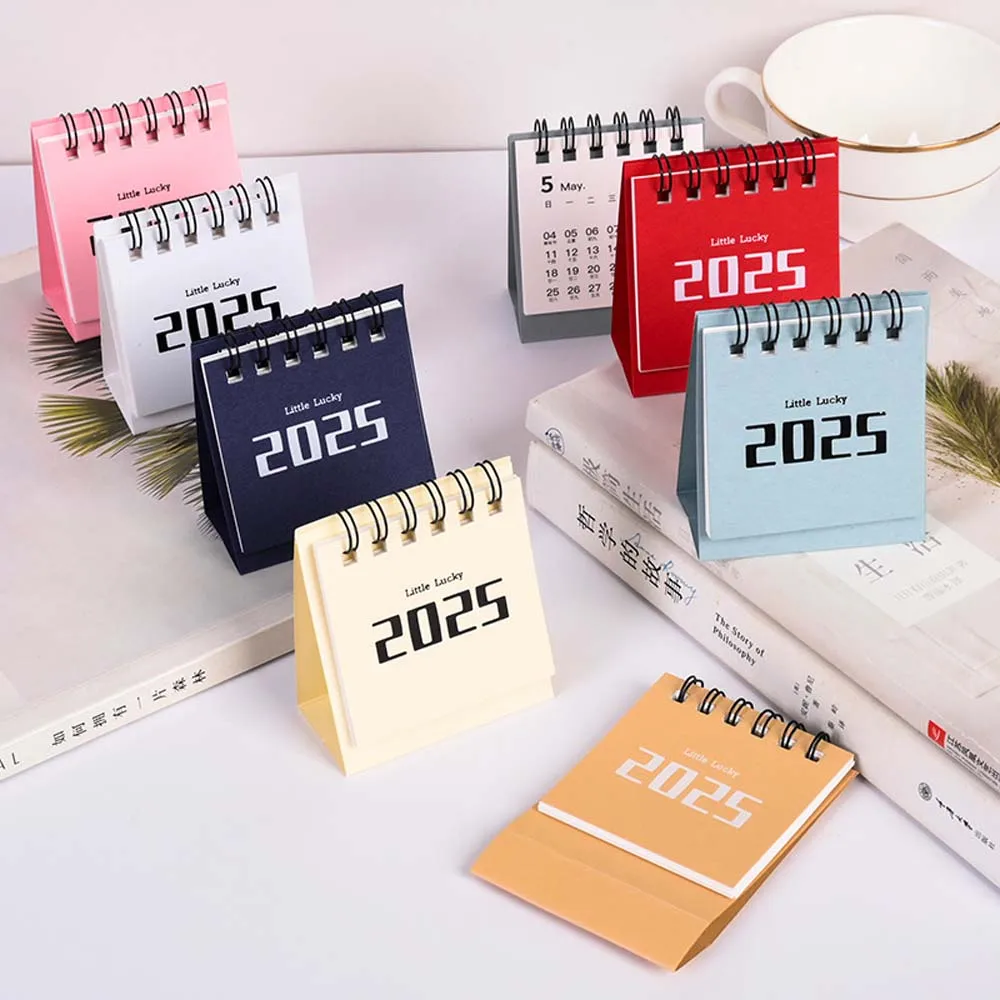 Coil Standing Flip Desktop Calendar Agenda Organizer Schedule Planner 2024 2025 Calendar Daily Schedule Paper Mini Desk Calendar